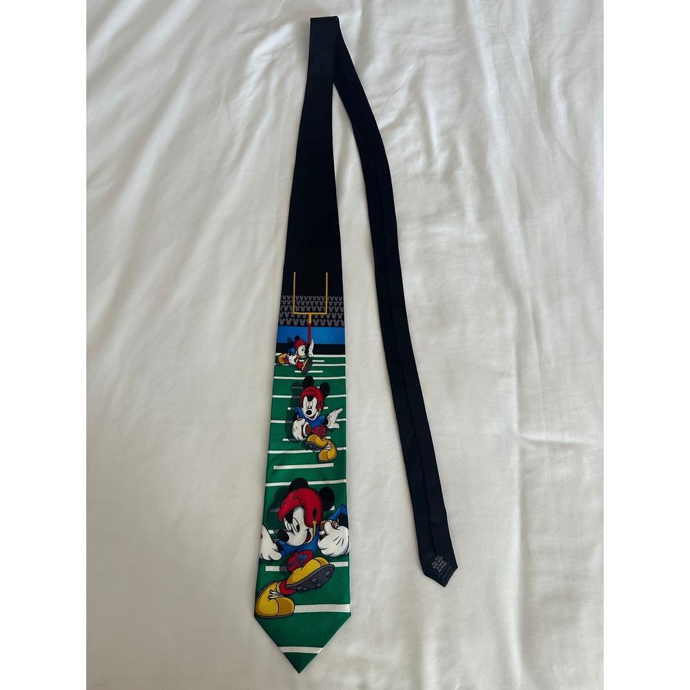 Mickey Unlimited Mens Silk Football Mickey Mouse Tie Green Black Novelty Vintage